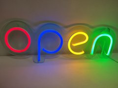 Неонова Led вивіска OPEN (відкрито) з кольоровими буквами 40х13 см зі зміною яскравості