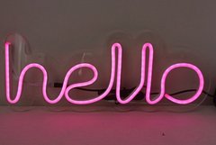 Неонова вивіска Led Hello (привіт) рожева 39х15 см neon з контролером
