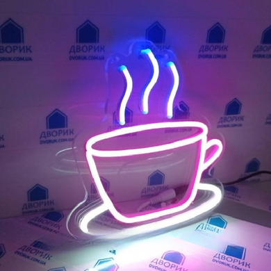 Компактний LED неон у формі чашки з парою для кав'ярні чи кухні.