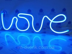 Неонова вивіска Led LOVE (Кохання) Синя 40х13 см світлодіодна з блоком живлення