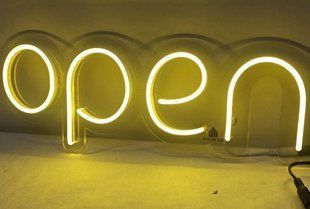 Неон OPEN жовто-лимонний на акрилі