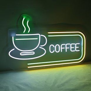 Купить неоновую светодиодную виску Coffee чашка белая 370х600 мм &ndash; стильная реклама для кафе | Дворик Лед