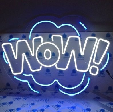 Яскравий LED неон напис "Wow" для оформлення фотозон та магазинів.