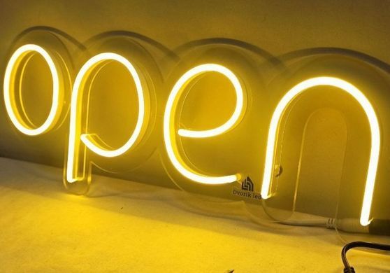 Неонова LED вивіска OPEN лимонна 250&times;700 мм
