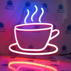 Вивіска Горнятко неонова led neon Червона 210х210мм з димером і блоком