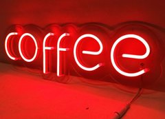 Вивіска Coffee неонова led neon червона 485х140мм з диммером та блоком живлення
