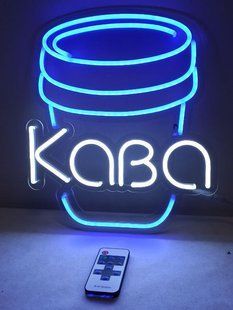 Неонова світлодіодна вивіска Кава з горнятком синьо-біла 300х270 мм від Dvorik Led