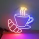 Вивіска Горнятко кави з круасаном неонова led neon 400х395 мм з блоком живлення та пультом