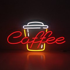 Неоновая вывеска Coffee 600х315мм разноцветная с диммером и блоком питания