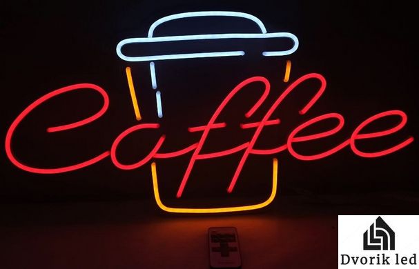 Неонова вивіска Coffee 600х315мм різнобарвна з диммером та блоком живлення