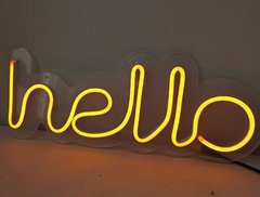 Неонова вивіска Led Hello (привіт) Жовта 39х15 см neon IP20 з блоком живлення