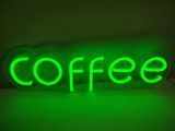 Неонова вивіска Coffee зелена для кав&rsquo;ярні, Стильна зелена вивіска Coffee 140х485 мм, Яскрава неонова вивіска для кафе, Неонова вивіска з написом Coffee, Dvorik Led неон для барів та ресторанів