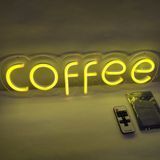 Неонова вивіска Coffee жовта для кав&rsquo;ярні, Яскрава жовта неонова вивіска Coffee, Dvorik Led вивіска для кафе та барів, Стильна неонова вивіска жовта 140х485 мм, Неонова вивіска для оформлення інтер&rsquo;єру