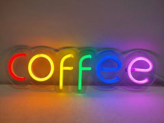 Вивіска Coffee неонова led neon різнобарвна 485х140мм з димером та блоком живлення