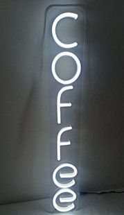 Неонова вивіска Coffee біла 650х100 мм вертикальна, Вертикальна біла неонова вивіска Coffee, Світлова вивіска для кав&rsquo;ярні Coffee, Dvorik Led неонова вивіска Coffee біла, Декоративна неонова вивіска Coffee для кафе