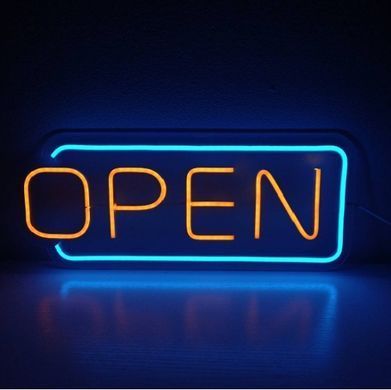 Неонова LED вивіска OPEN 200&times;485 мм жовта